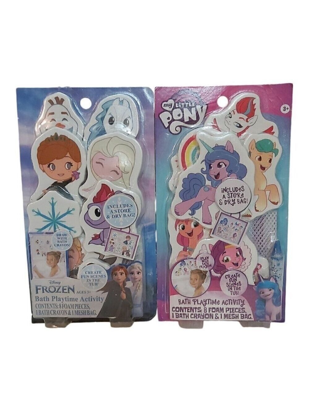 2PK My Little Pony/Frozen 8 Foam Pcs Bath Playtime Activity W/Mesh Bag